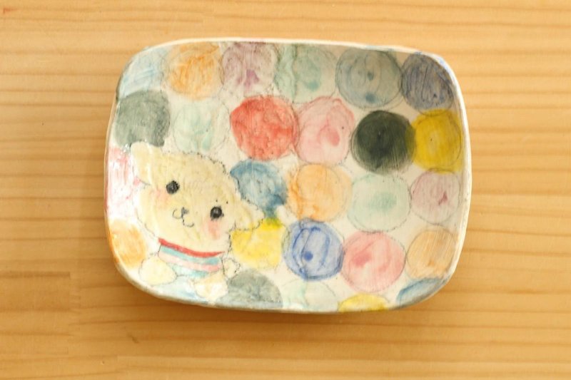 ※ Order Production Powder Dot Colorful Dot and Toy Poodle Square Cake Dish. - Small Plates & Saucers - Pottery Red