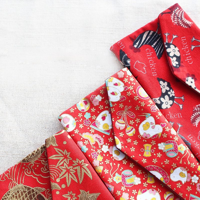 赤い封筒のグループに2017年新年水平マニュアル手作りの布-3 /ルースターポーチ - ご祝儀袋・ポチ袋 - コットン・麻 