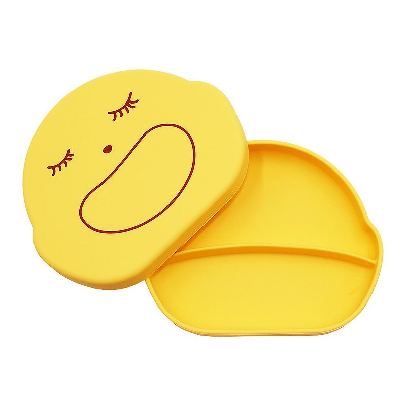 (台灣設計,製造生產)Farandole安全無毒抗菌等級矽膠盒-笑臉-黃 - 兒童餐具/餐盤 - 矽膠 多色