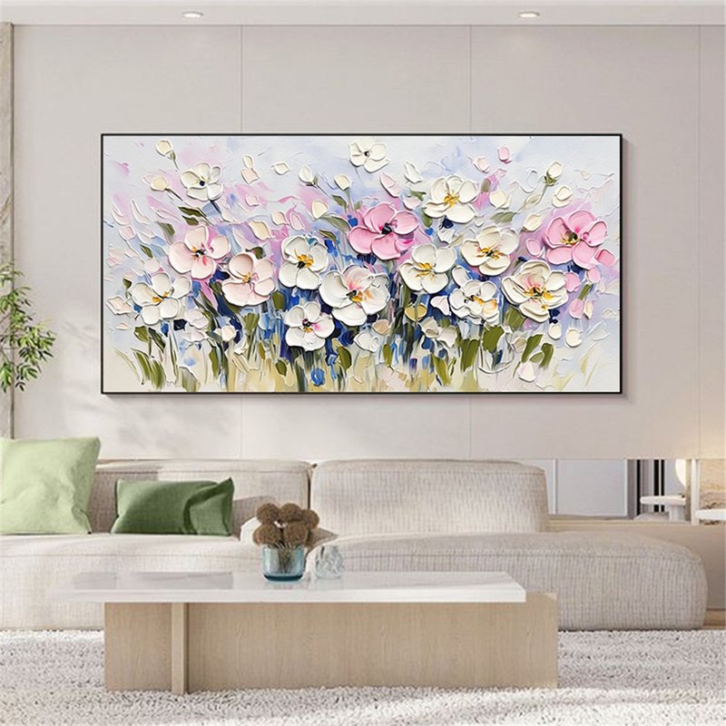 花語  油畫/抽象/原創商品/裝飾畫/掛畫客廳餐廳手繪肌理質感畫 - 海報/掛畫/掛布 - 亞麻 