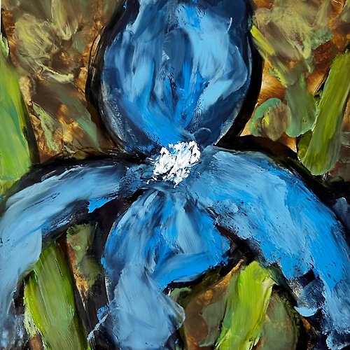 青いアイリスの花のオリジナルの油絵ヴァン・ゴッホ・モネに