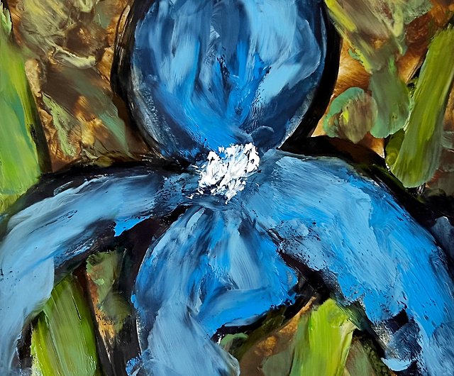 青いアイリスの花のオリジナルの油絵ヴァン・ゴッホ・モネに 