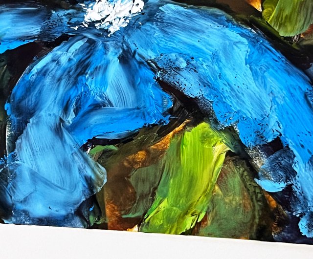 キャンバス油絵専用青い背景のコップに入れた野のお花抽象静物画