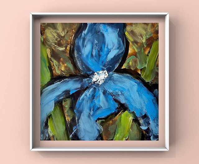 青いアイリスの花のオリジナルの油絵ヴァン・ゴッホ・モネに