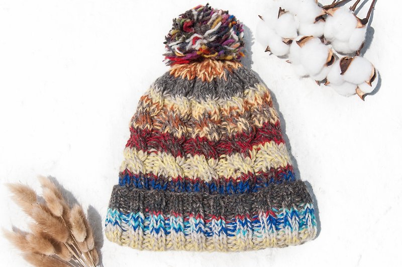 手編みの純粋なウールの帽子/編まれた帽子/編み込まれた帽子/内側のブラシの髪の手織りの帽子 - チーズのカスダ - 帽子 - ウール 多色