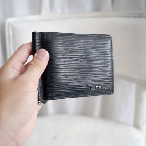 Brand new VERSACE black leather cowhide bamboo pattern short