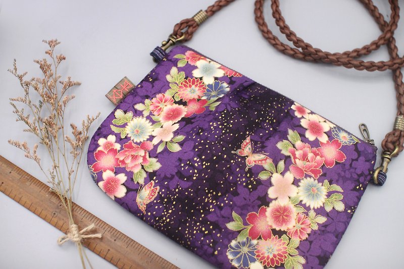 Safe side backpack - purple garden under the stars, Japan feel hot gold, double-sided double back - Messenger Bags & Sling Bags - Cotton & Hemp Purple