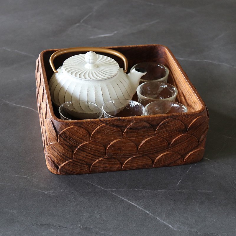 明源手彫りチークの木収納茶トレーオリジナルスケールスタイル - 皿・プレート - 木製 
