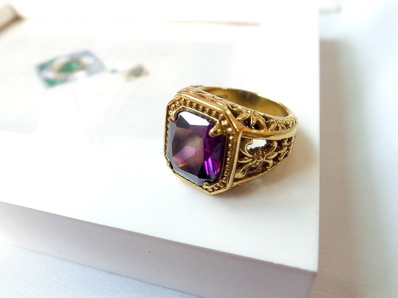 Classic European style carved amethyst ring anti-allergic copper ornaments - General Rings - Other Metals Gold