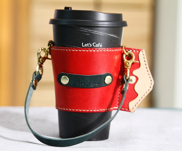 handmade leather coffee cup carrier