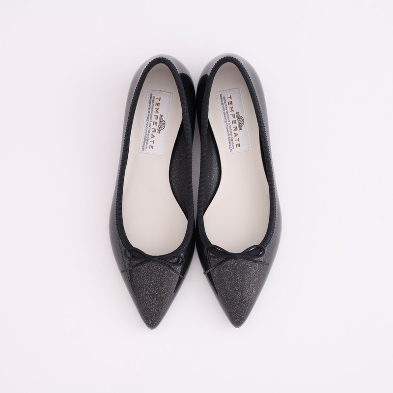 IRMA GLITTER (BLACK) PVC POINTED TOE FLATS SHOES Pointed toe ballet shoes - รองเท้ากันฝน - วัสดุกันนำ้ สีดำ