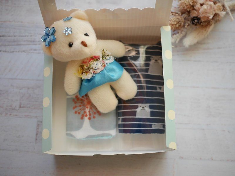 Mi Yue gift box saliva towel 2 into the group bear (special offer) - ผ้ากันเปื้อน - ผ้าฝ้าย/ผ้าลินิน สีน้ำเงิน