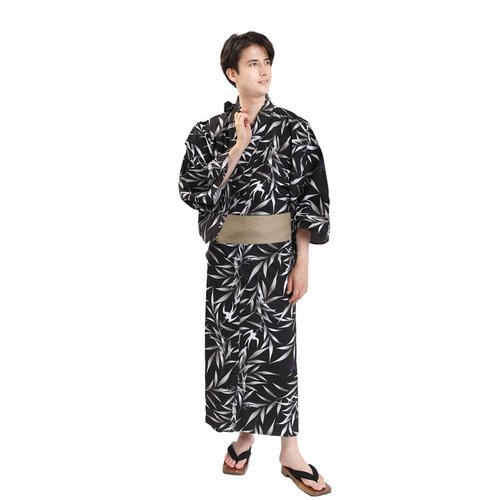 fuukakimono 日本 和服 男 綿 浴衣 腰封 2 件 套組 L Z35-c3 yukata