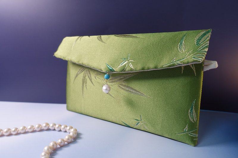 臥虎藏龍(綠竹葉)-信封包 - 化妝包/收納袋 - 其他材質 綠色
