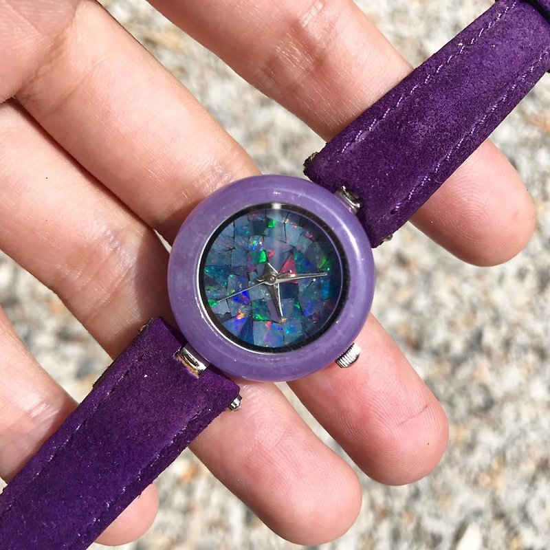 【Lost And Find】Natural  Opal watch - นาฬิกาผู้หญิง - เครื่องเพชรพลอย สีม่วง