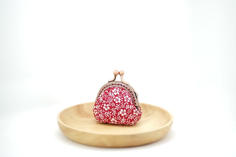 CaCa Crafts | super mini · mouth gold package red flowers [] - กระเป๋าใส่เหรียญ - ผ้าฝ้าย/ผ้าลินิน สีแดง