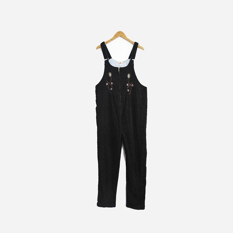 Disguise vintage/black corduroy embroidery front zipper suspenders no.587 vintage - จัมพ์สูท - วัสดุอื่นๆ สีดำ