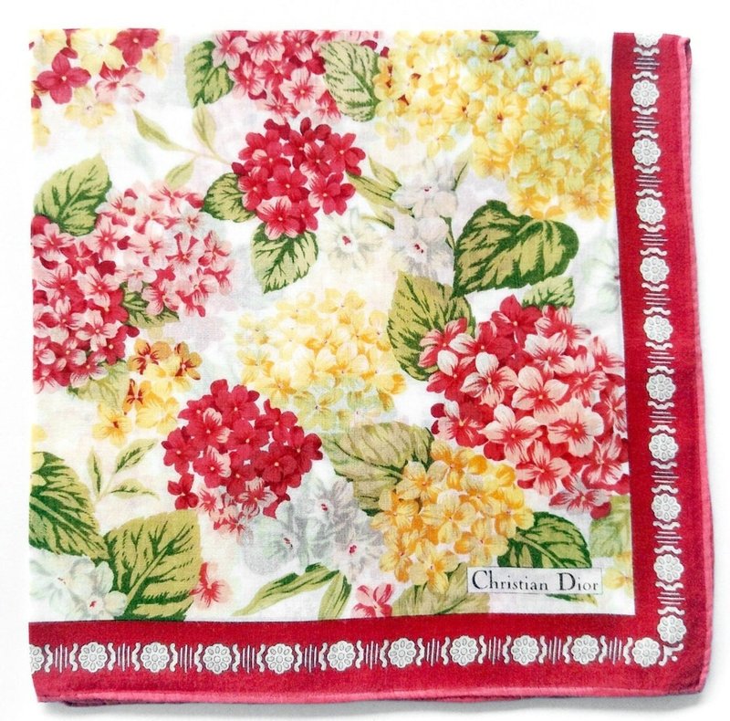 Christian Dior Vintage Handkerchief Floral 18.5 x 18.5 inches - 手帕 - 棉．麻 紅色