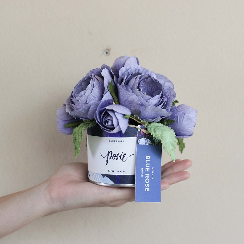 GS117 : กระปุกดอกไม้น้ำหอมขนาดเล็ก ดอกควีนโรส โทนสีน้ำเงิน - น้ำหอม - กระดาษ สีน้ำเงิน