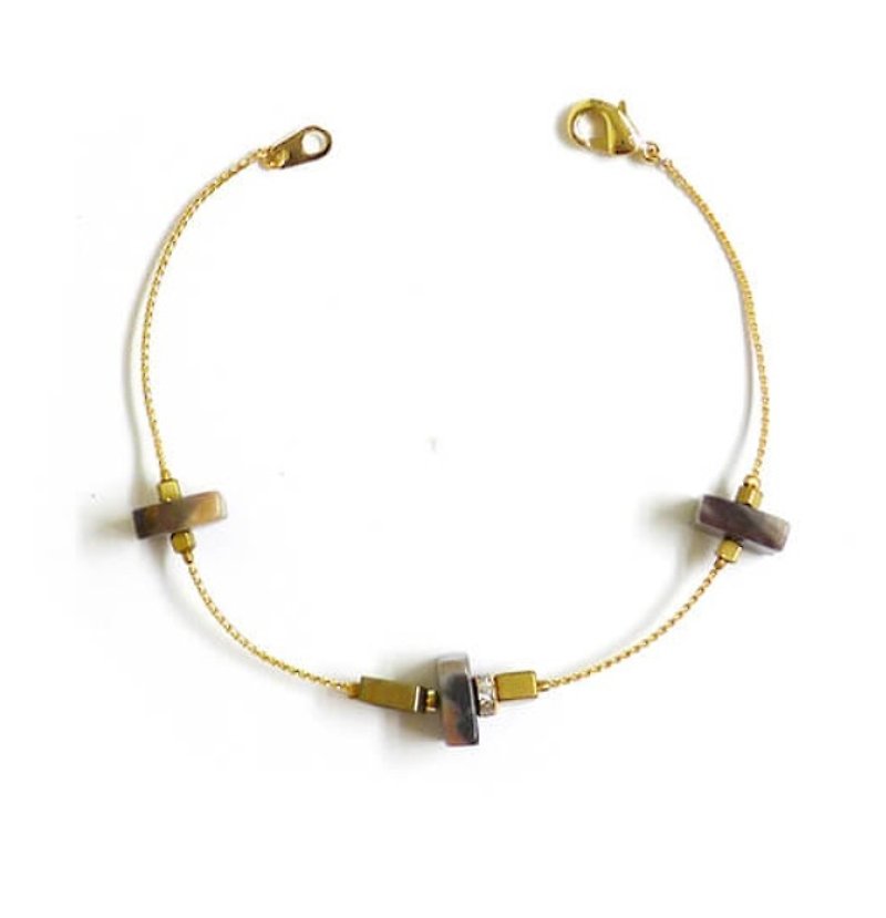 Ficelle | handmade brass natural stone bracelet | [agate] flames symbiotic - release - Bracelets - Gemstone Brown