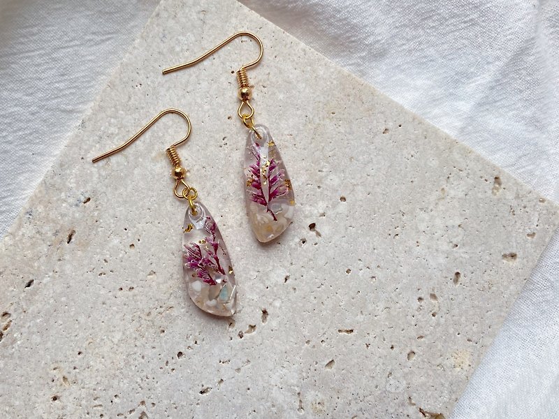 [Underwater World] Caspia Dried Flower Shell 14K Gold Packed Earrings Earhooks - Earrings & Clip-ons - Gemstone Multicolor