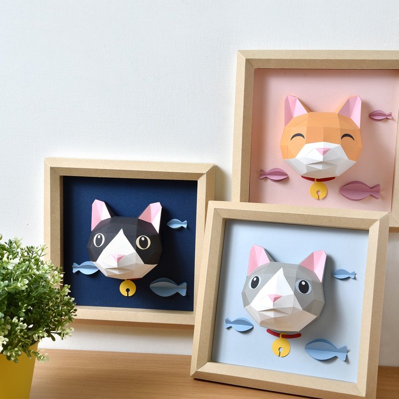 3D paper model-DIY hands-on-photo frame series-meow photo frame-decoration hanging picture - งานไม้/ไม้ไผ่/ตัดกระดาษ - กระดาษ หลากหลายสี