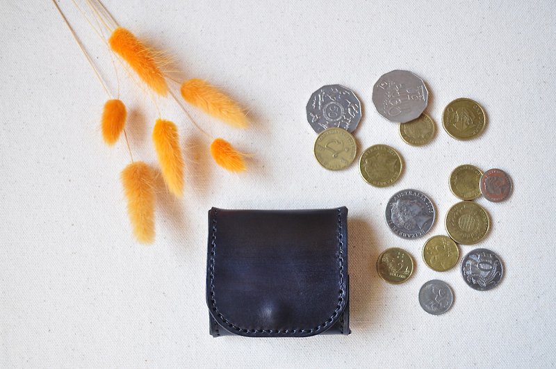 方型摺疊皮革零錢包-經典黑 - 零錢包/小錢包 - 真皮 