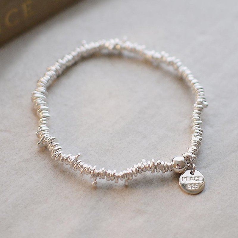 925 sterling silver Silver silver galaxy starry sky bracelet | Stone elastic beaded bracelet girls gift heavy industry - สร้อยข้อมือ - เงินแท้ สีเงิน