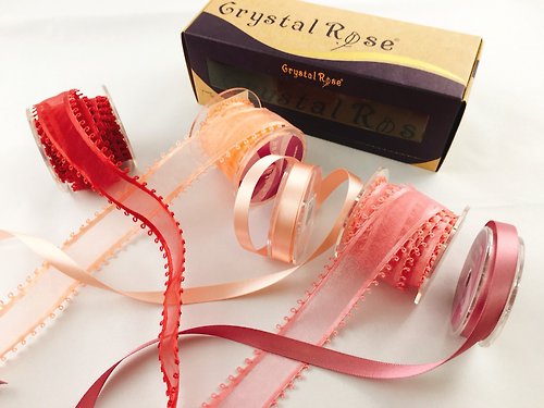 Crystal Rose Ribbon 緞帶專賣 歐洲Picot雪紗禮盒5入/粉紅珊瑚