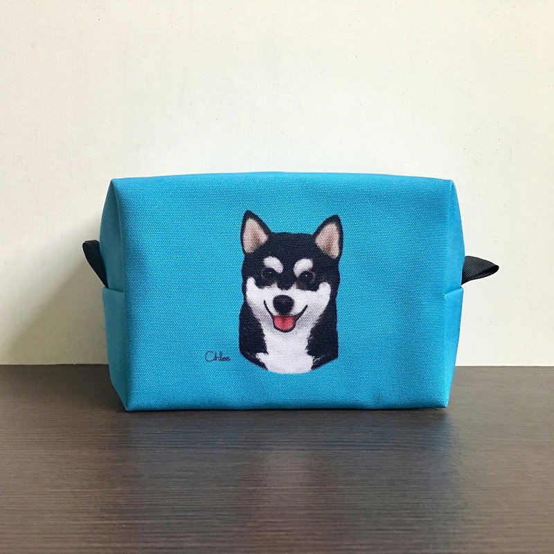 Classic Wang Meow Cosmetic Bag/Storage Bag-Black Shiba Inu - Toiletry Bags & Pouches - Polyester Blue