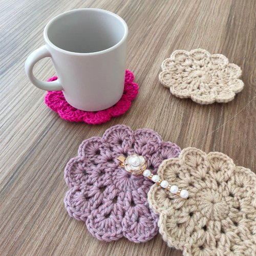 葉橘子手作 YA Handmade 【毛線編織】成品 ‧ 復古杯墊(花花杯墊) 手工杯墊 婚禮小物