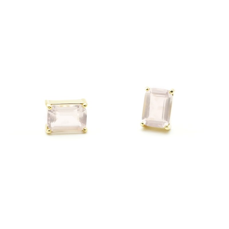 RECTANGULAR ROSE QUARTZ EARRINGS ( SILVER/ 18KG/ ROSEGOLD ) - Earrings & Clip-ons - Gemstone Pink