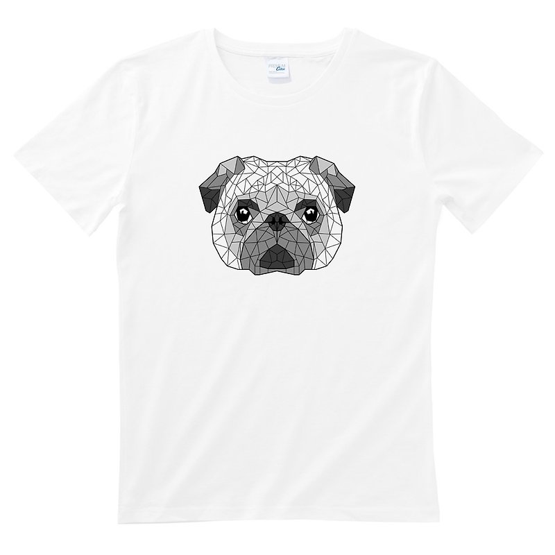 Geometric Pug 男女 短袖T恤 白色 幾何 巴哥 哈巴狗 法鬥 狗 犬 動物 美國棉 - 女 T 恤 - 棉．麻 白色