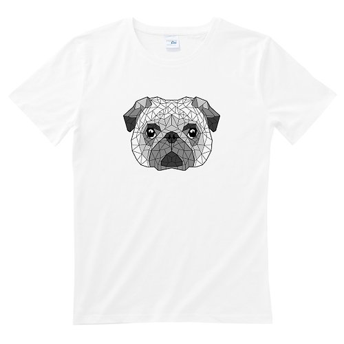 hipster Geometric Pug 男女 短袖T恤 白色 幾何 巴哥 哈巴狗 法鬥 狗 犬 動物 美國棉
