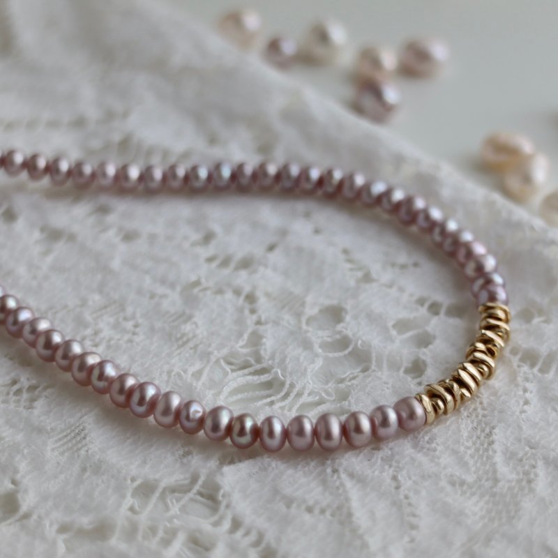 Low-key Fashion-Pink Purple Pearl Necklace Natural Freshwater Pearl Baroque Pearl - สร้อยคอ - ไข่มุก 