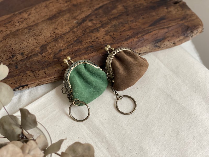 [Welfare/Exhibition] Mini gold coin purse key ring - Coin Purses - Genuine Leather Green