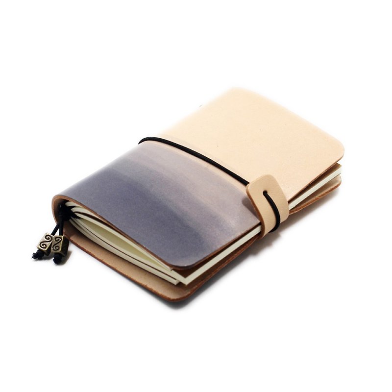 White black gradient leather pocket leather travel handbook book logbook customization - สมุดบันทึก/สมุดปฏิทิน - หนังแท้ สีดำ