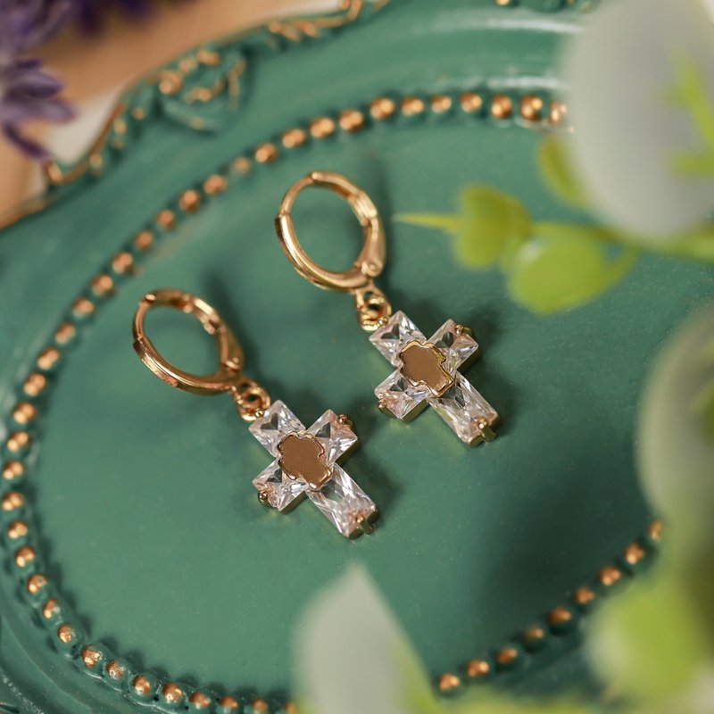 [SoLight Salt Green] December Special Promotion Stone Cross Earrings SL31 32 166 - Earrings & Clip-ons - Stainless Steel Khaki