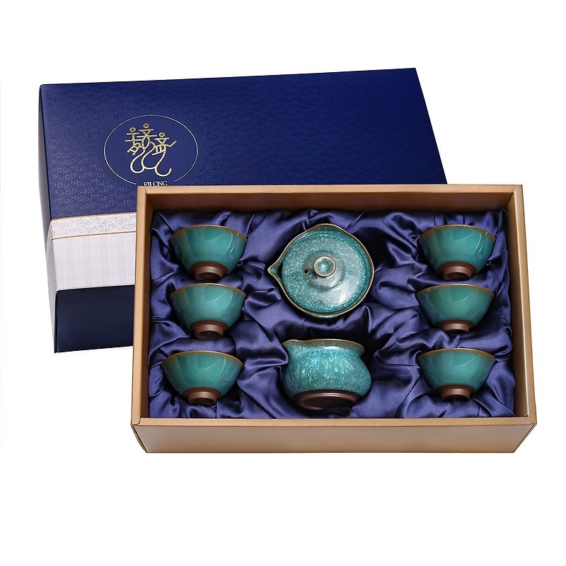 Emerald 8-piece gift box (pot + sea + 6 cups) - Teapots & Teacups - Pottery Green