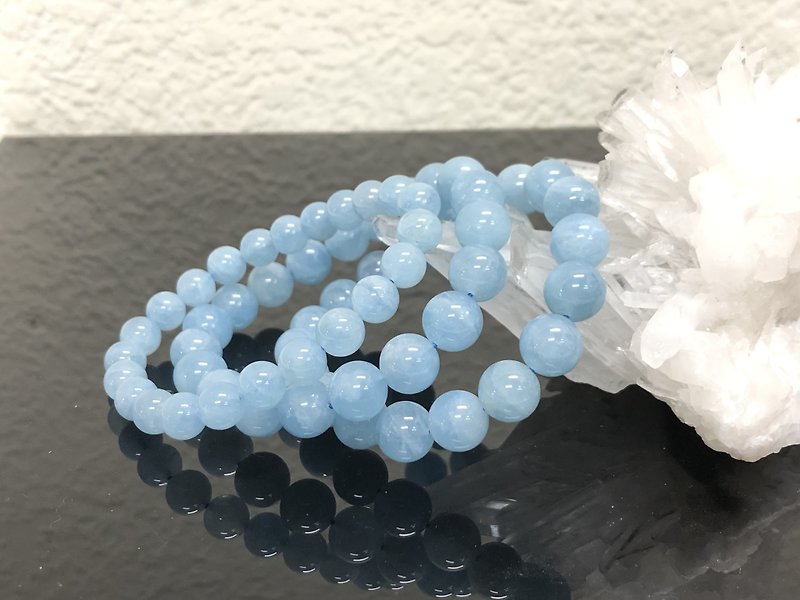 Fast Shipping Natural Sky Blue/Ocean Blue Aquamarine Ball Bead Bracelet - Bracelets - Jade Blue