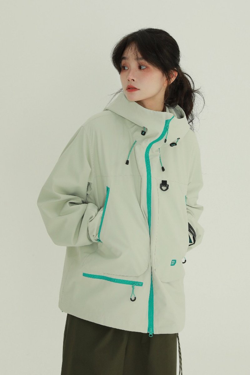 Alpine Purple/Light Bean Green Hooded Waterproof Jacket Mountain Series Outdoor Mountaineering Sports Casual Jacket S-XL - เสื้อแจ็คเก็ต - ไฟเบอร์อื่นๆ สีเขียว