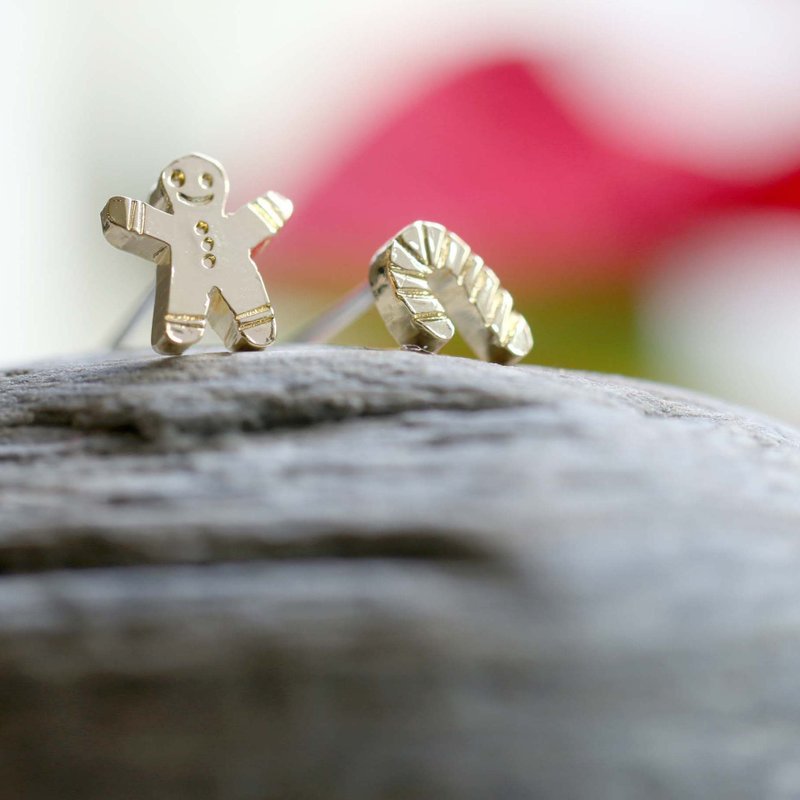 Gingerbread Man Earrings I 925 Silver Christmas Gift - สร้อยคอ - เงิน สีเงิน