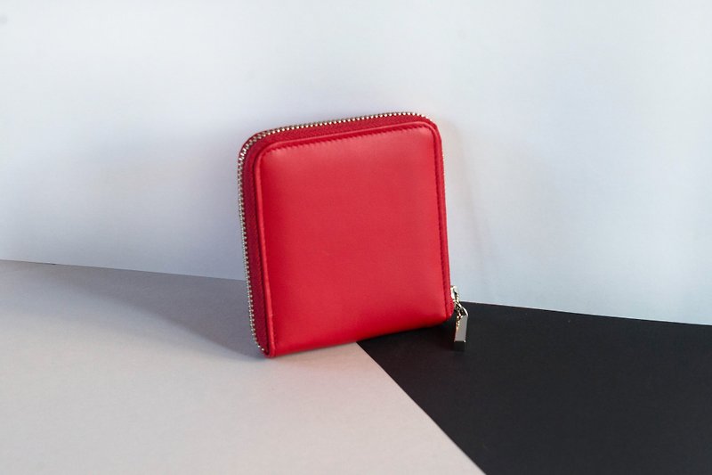 'MONDAY' ITALY COW LEATHER SHORT WALLET-RED - กระเป๋าสตางค์ - หนังแท้ สีแดง