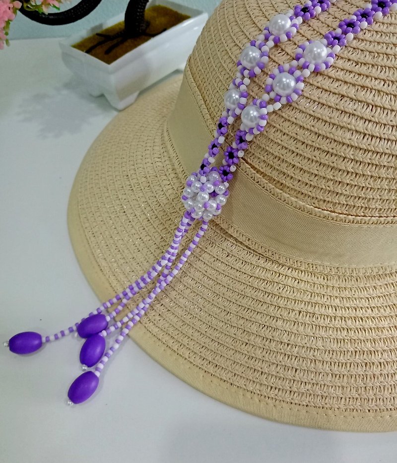 purple white  beads necklace for girl  and Women - Necklaces - Other Materials Purple