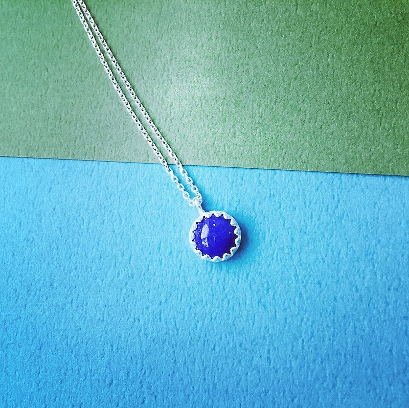 925 sterling silver【lapis lazuli necklace】 - Necklaces - Semi-Precious Stones Blue