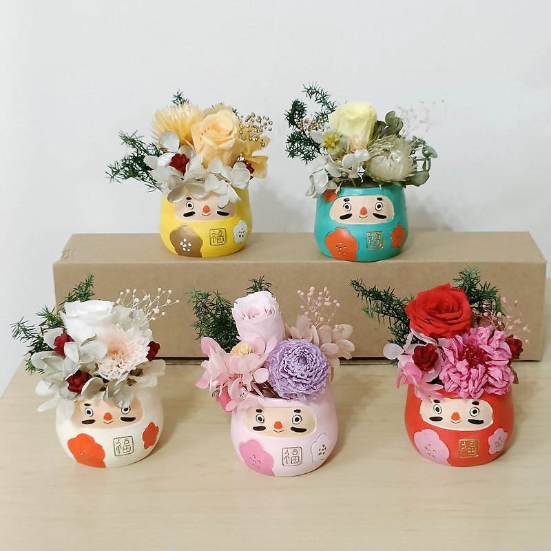 Good Luck Bodhidharma | Long Miyue Preserved Flower Gift Table Flower Pot Flower Pot | Store Opening Exhibition Birthday Gift 2 - ตกแต่งต้นไม้ - พืช/ดอกไม้ 
