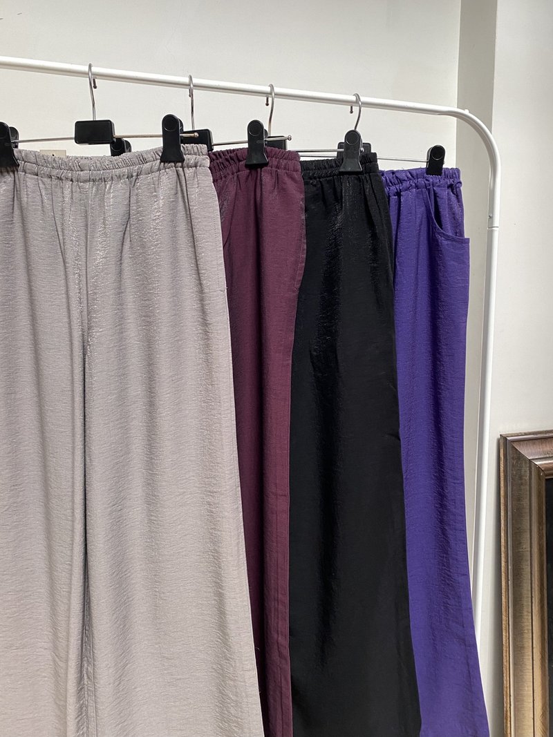 Full elastic low-key luster straight wide pants four colors (grey/blue-purple/red-purple/black) - Women's Pants - Other Materials 