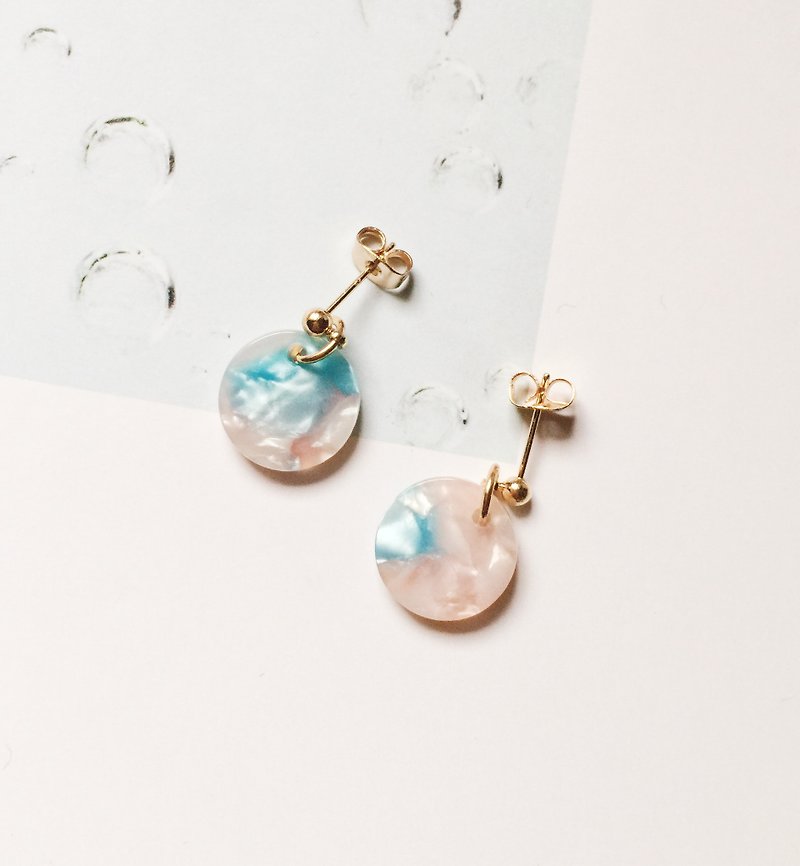 La Don - 石紋圓片 - 粉亮藍    耳針/耳夾 - 耳環/耳夾 - 樹脂 藍色