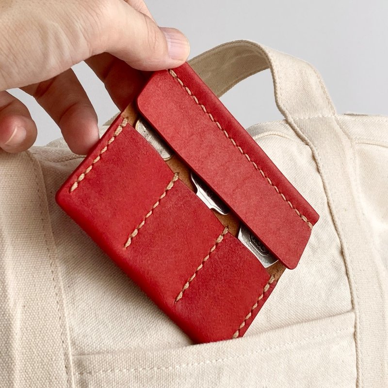 Mini Key Case using Sappan Wood Dyed Leather【zlat3/ずらっと3】 - ที่ห้อยกุญแจ - หนังแท้ สีแดง