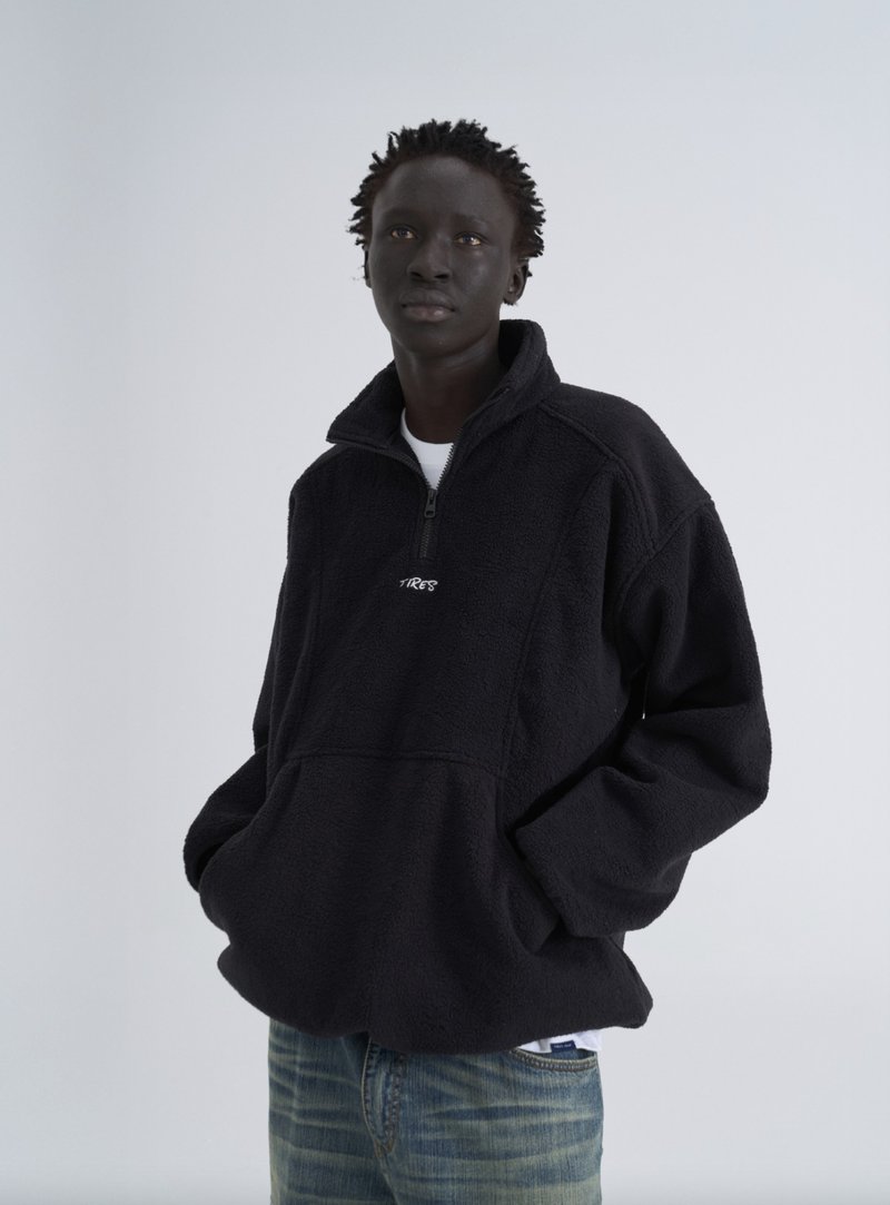 隙柔 / 復古搖粒絨加絨衛衣 - 帽T/大學T - 其他材質 黑色